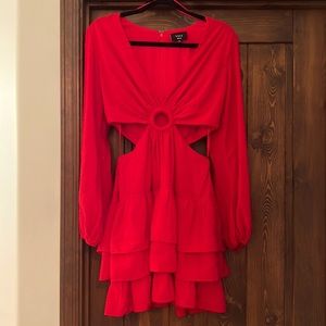 Vici Red Long-Sleeve Tiered Cutout Mini Dress
